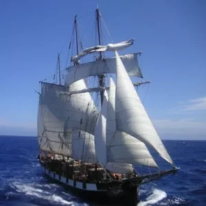 Le Belem en balade en pleine mer, toutes voiles dehors.