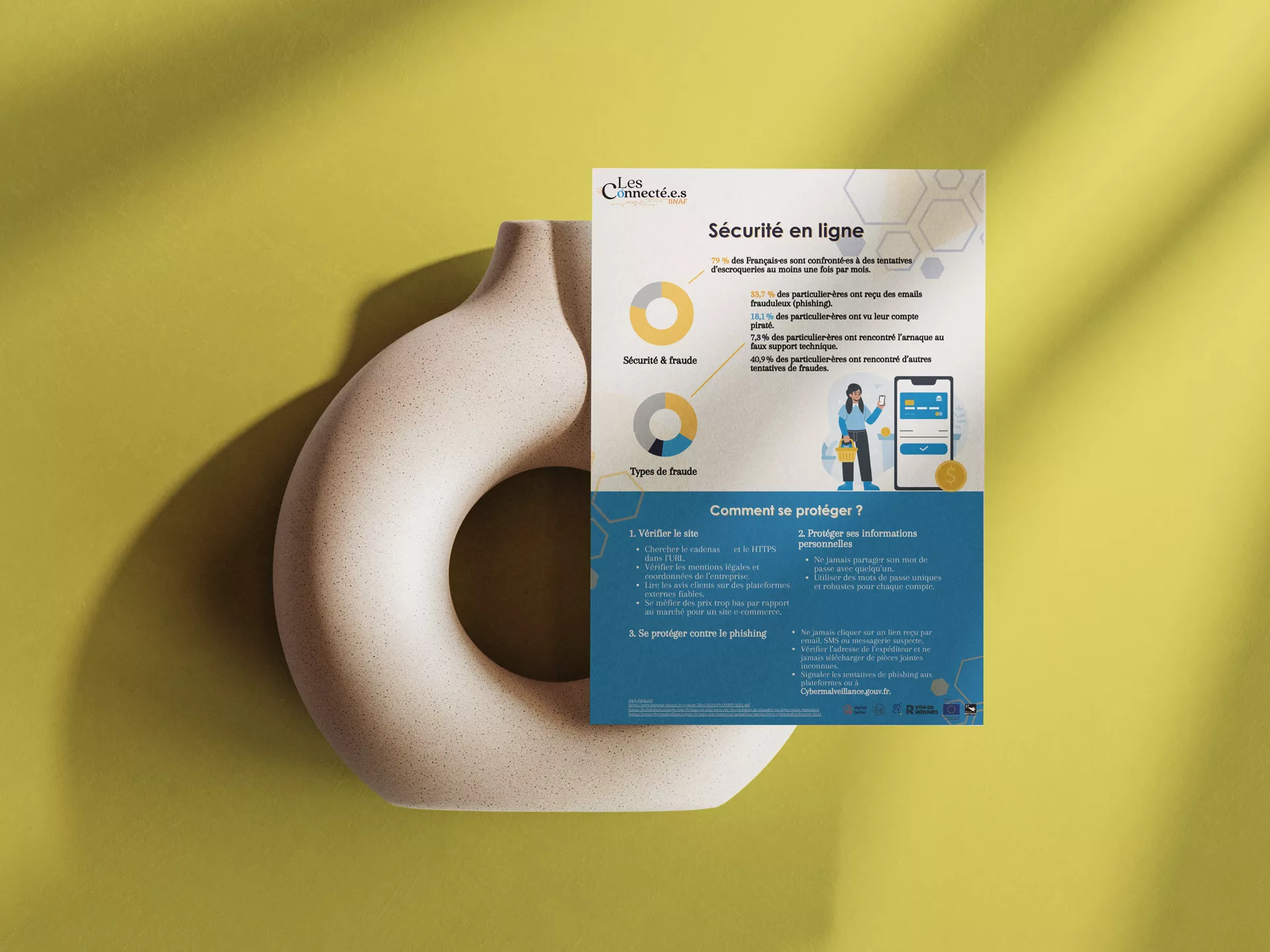 Mockup flyer sécurité en ligne stage les connecté.e.s portfolio François THO